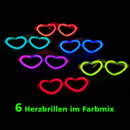 6 Knicklicht Herzbrillen Farbmix