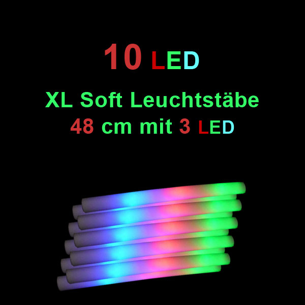 10 Stk LED Leuchtstab 48 cm Lichtschwert Pompom Softstab Leuchtschwert 